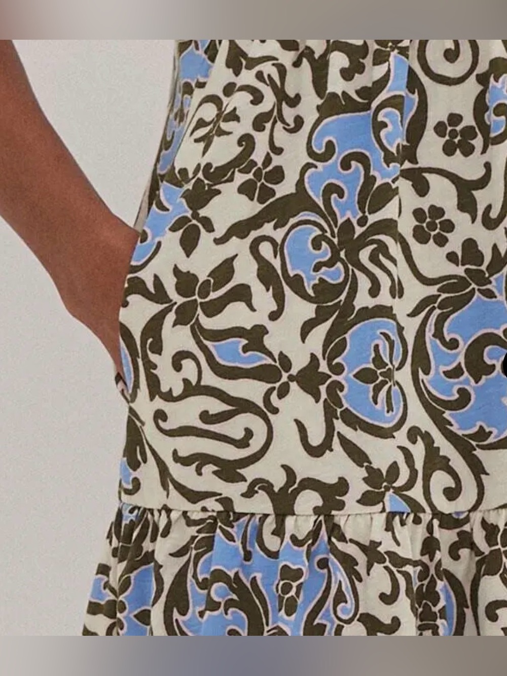 ME+EM Batik Floral Print Mini Slub Dress Cream & Blue Size 2 - Picture 6 of 11
